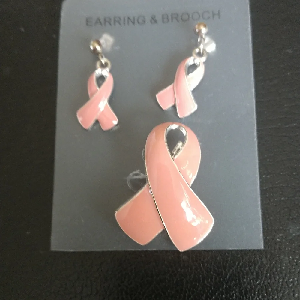 Breast Cancer🆕Brooch/Pendant & Matching Earrings New with Box